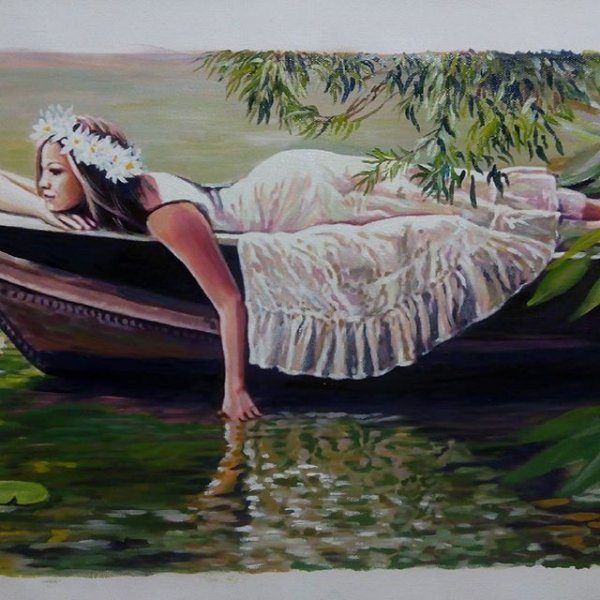 Девушка в лодке живопись