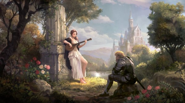 Девушка в саду фэнтези