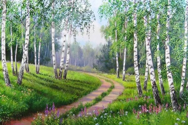 Пейзаж березы у реки