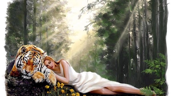 Девушка с тигром фэнтези