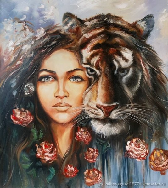 Картина девушка с тигром