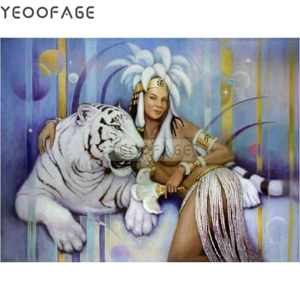 Картина девушка с белым тигром