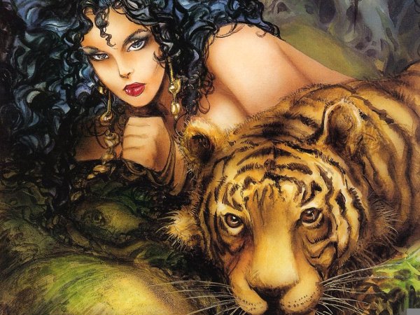 Девушка на Тигре фэнтези