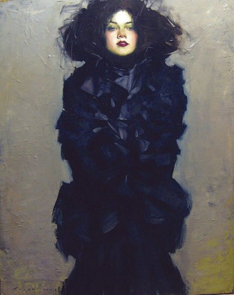 Картина женщина в черном платье