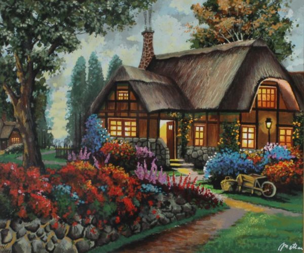 Дом в саду картина