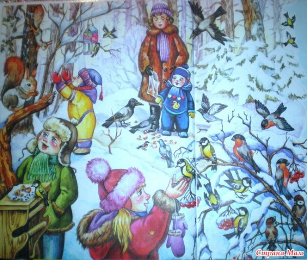 Сюжетная картина зимующие птицы