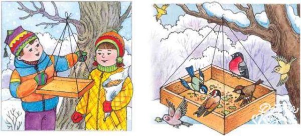 Сюжетная картина птицы на кормушке