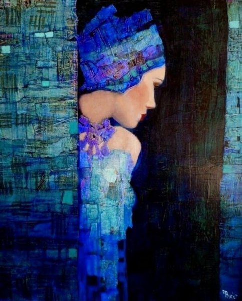 Дама в голубом живопись