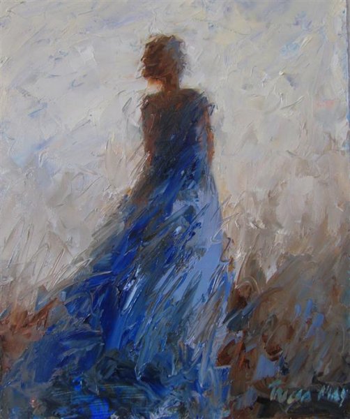 Женщина в синем платье живопись