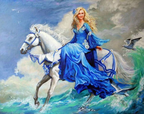 Девушка в синем платье живопись