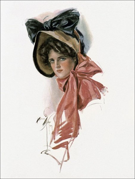 Харрисон Фишер дама в шляпке