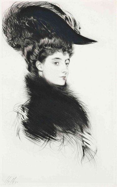 Поль-Сезар Элле портрет девушки в черной шляпке
