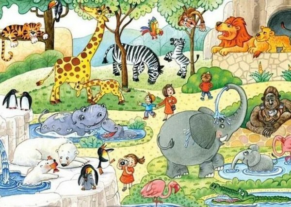 Дети с животными в зоопарке