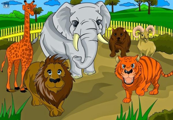 Дети с животными в зоопарке