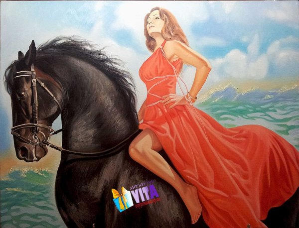 Картина девушка с белой лошадью