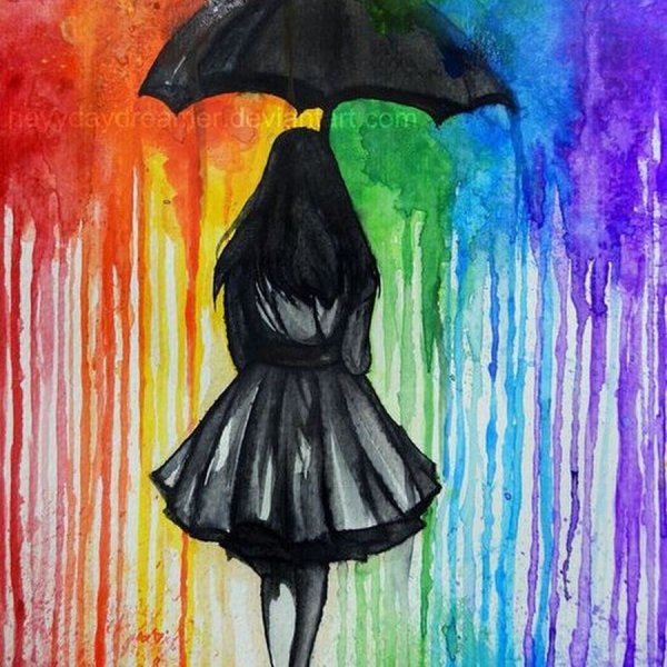 Волк акварелью