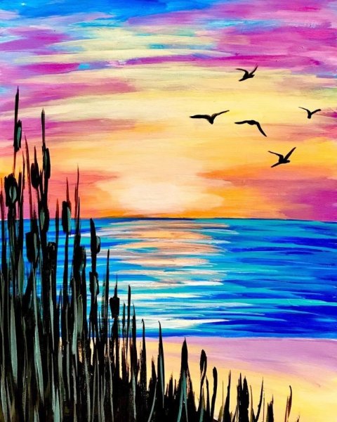 Пейзаж с дельфинами