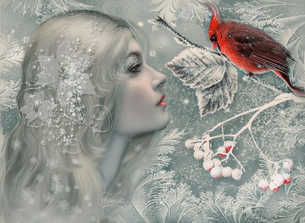 Девушка зима живопись