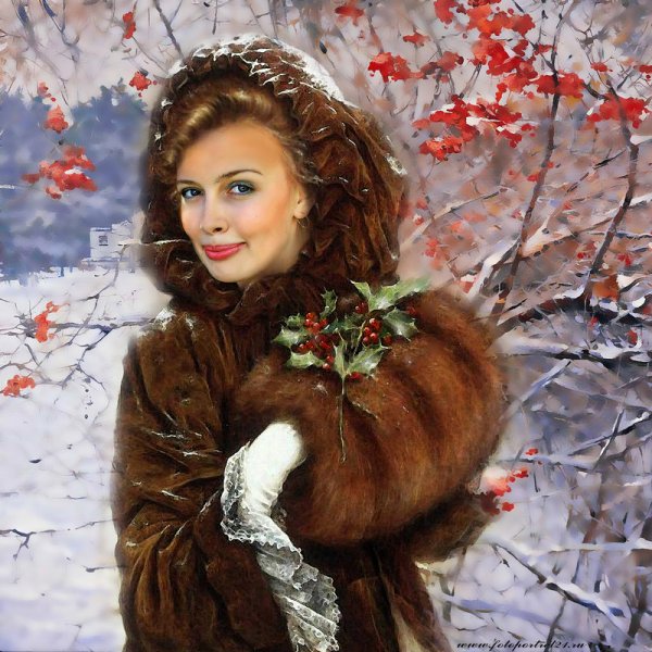 Женщина зимой живопись