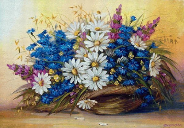 Полевые цветы в корзинке живопись