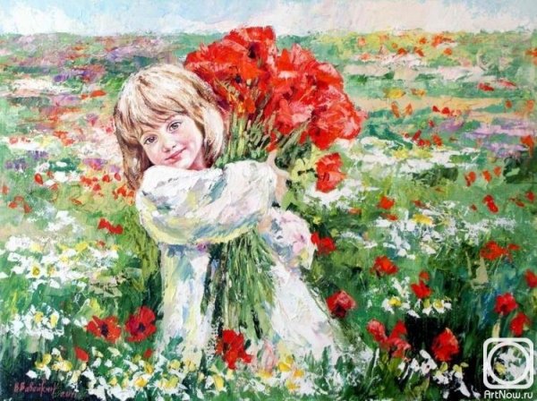 Девочка с цветами живопись