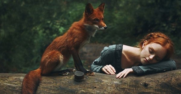 Рыжая девочка с лисой