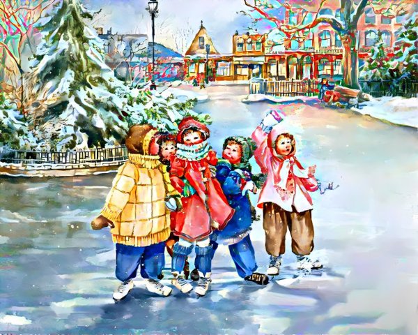 Акварель зимние игры