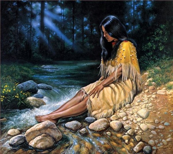 Картина девушка у ручья