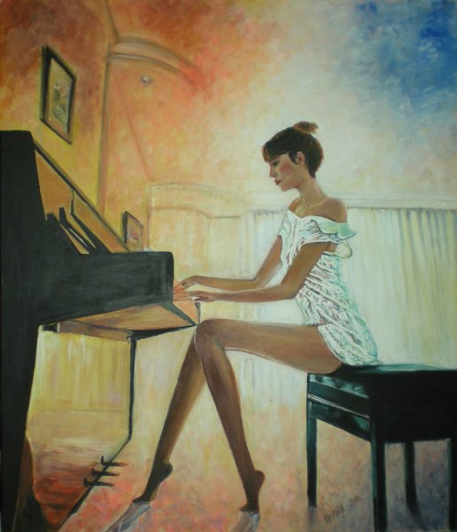 Девочка за пианино картина
