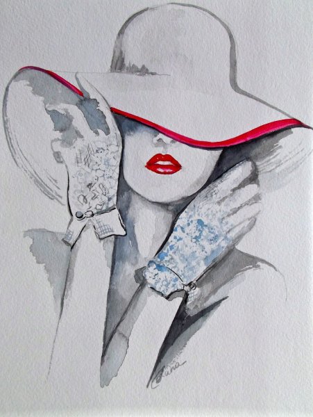 Нарисованная девушка в шляпке