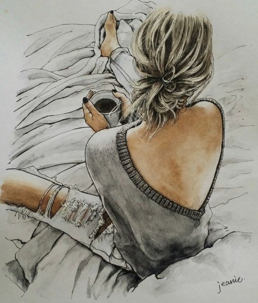 Акварель девушка со спины