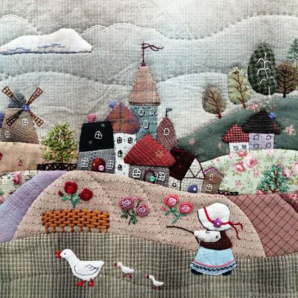 Панно из лоскутков ткани