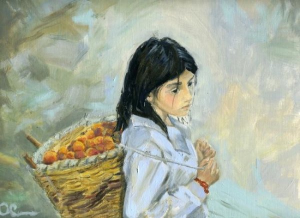 Картина девочка собирает абрикосы