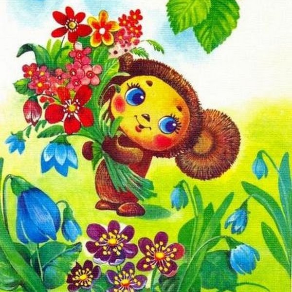 Чебурашка с букетом