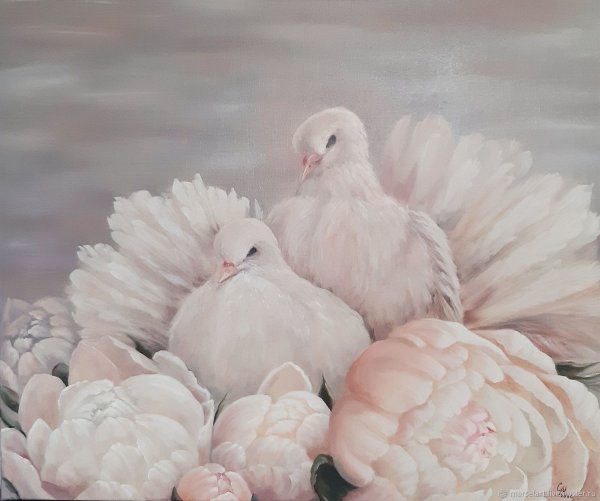 Пара голубей живопись