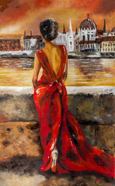 Девушка в платье картина