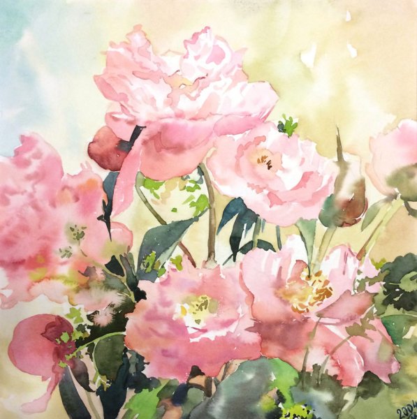 Нежные розовые цветы живопись