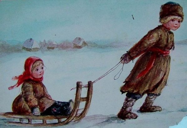 Крестьянские дети зимо
