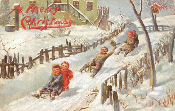 Картина дети на санках