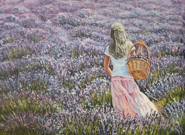 Девочка в лавандовом поле живопись