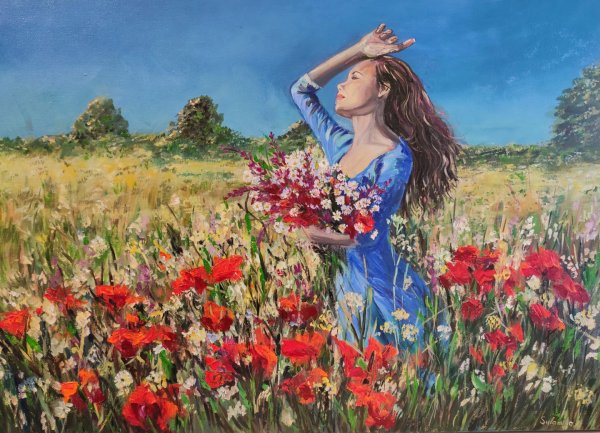 Девушка в поле картина