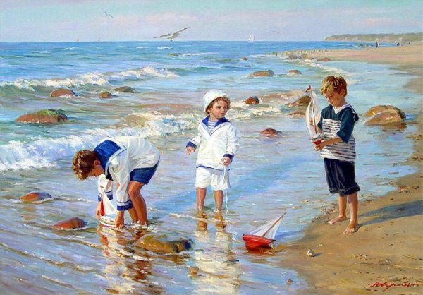 Морской пейзаж гуашью