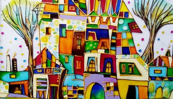 Мозаика на стекле витражными красками