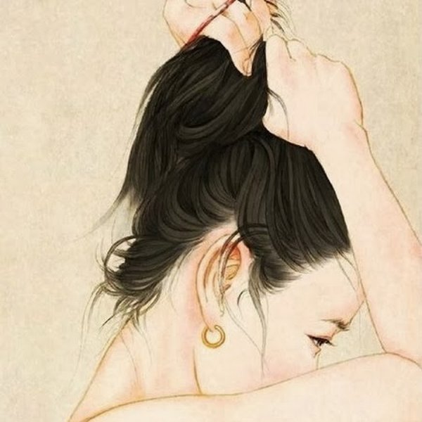 Нарисованная девушка со спины брюнетка