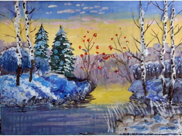 Зимняя природа гуашью