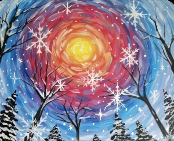 Зима гуашью для детей