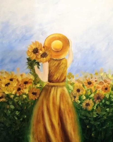 Девушка с подсолнухами картина