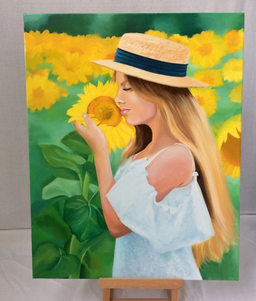 Девушка в подсолнухах живопись