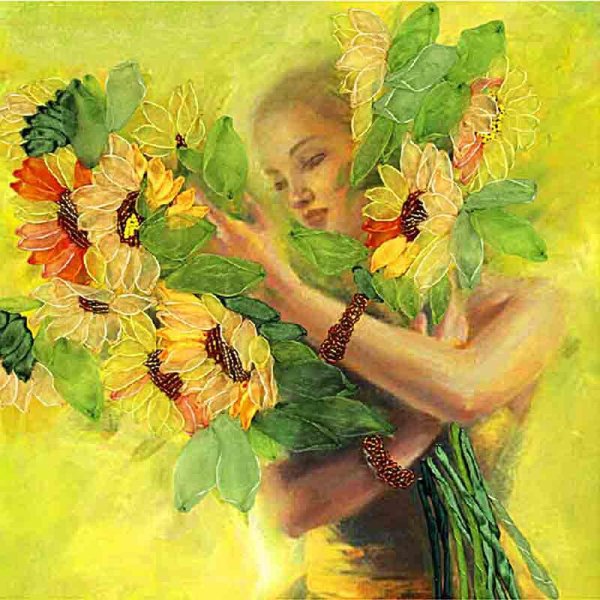 Девушка в подсолнухах живопись