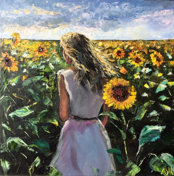 Картина "поле с подсолнухами"